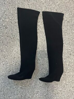 Vintage Helmut Lang Black Over-the-Knee Wedge Boots